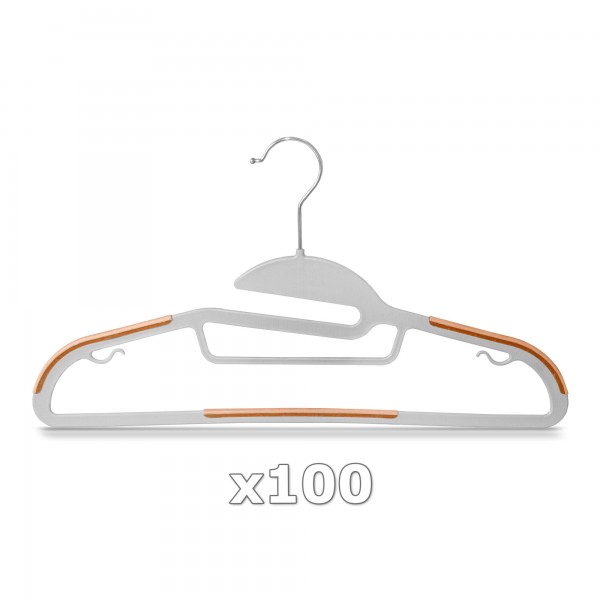 100 Stück - Kleiderbügel Kunststoff Anti-rutsch / extra dünn - Grau / Orange