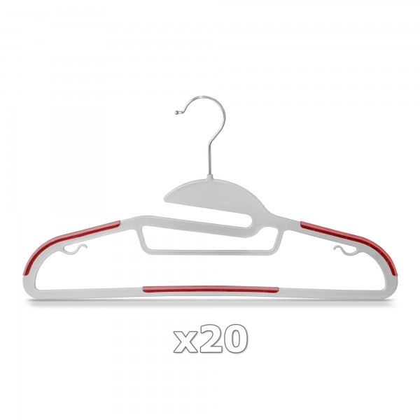20 Stück - Kleiderbügel Kunststoff Anti-rutsch / extra dünn - Grau / Rot