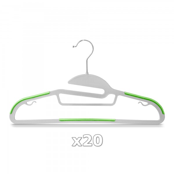 20 Stück - Kleiderbügel Kunststoff Anti-rutsch / extra dünn - Grau / Grün