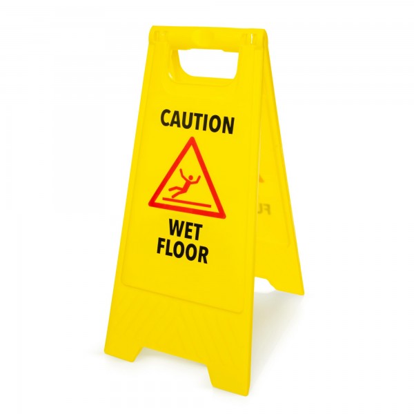 Warnschild: Vorsicht nasser Fußboden - englisch - 295 x 610 mm - gelb
