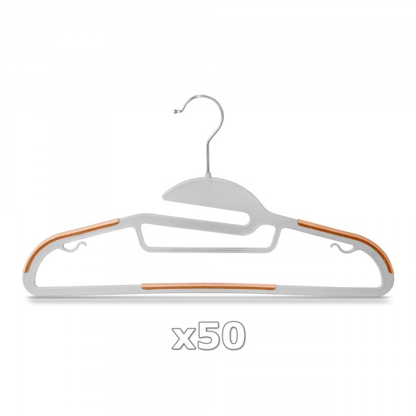 50 Stück - Kleiderbügel Kunststoff Anti-rutsch / extra dünn - Grau / Orange