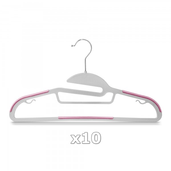 10 Stück - Kleiderbügel Kunststoff Anti-rutsch / extra dünn - Grau / Pink