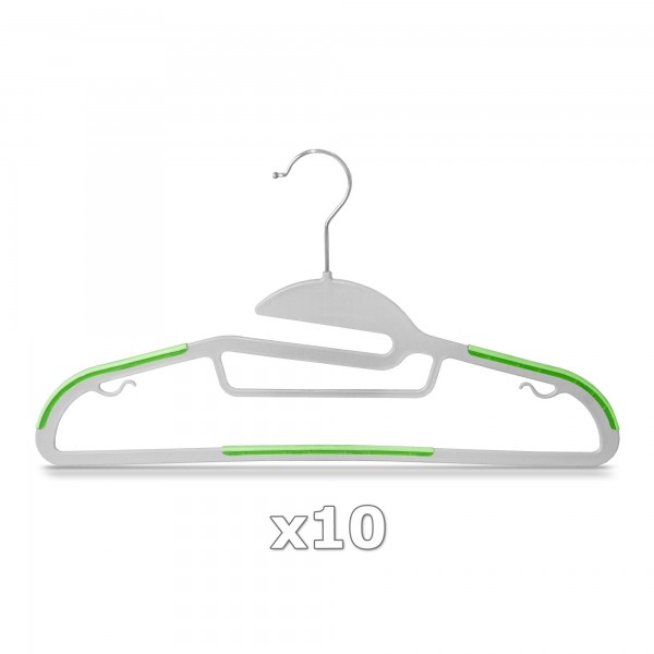 10 Stück - Kleiderbügel Kunststoff Anti-rutsch / extra dünn - Grau / Grün